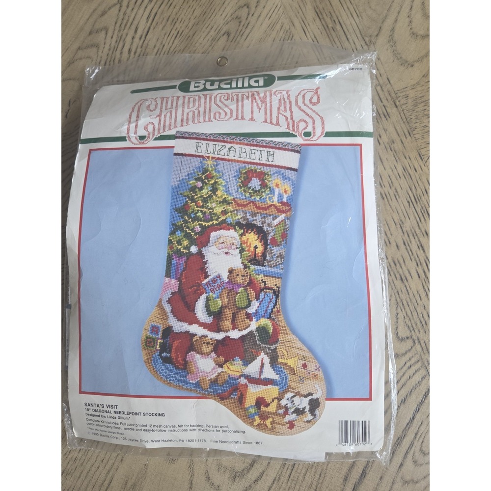 Bucilla Santa's Visit Needlepoint Stocking Kit 60702 Linda Gillum 18" Vintage